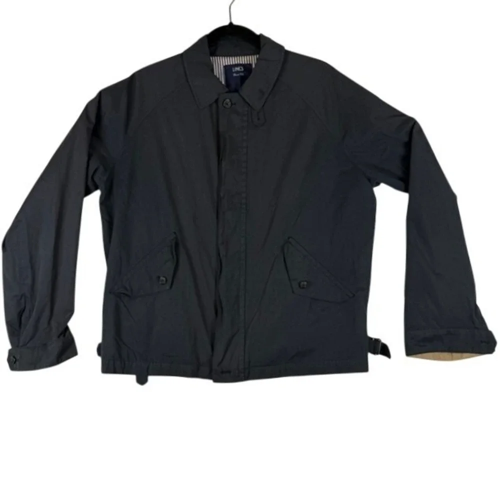 LINCS David Chu Mens Black Harrington Jacket Striped Lining Size M Full Zip